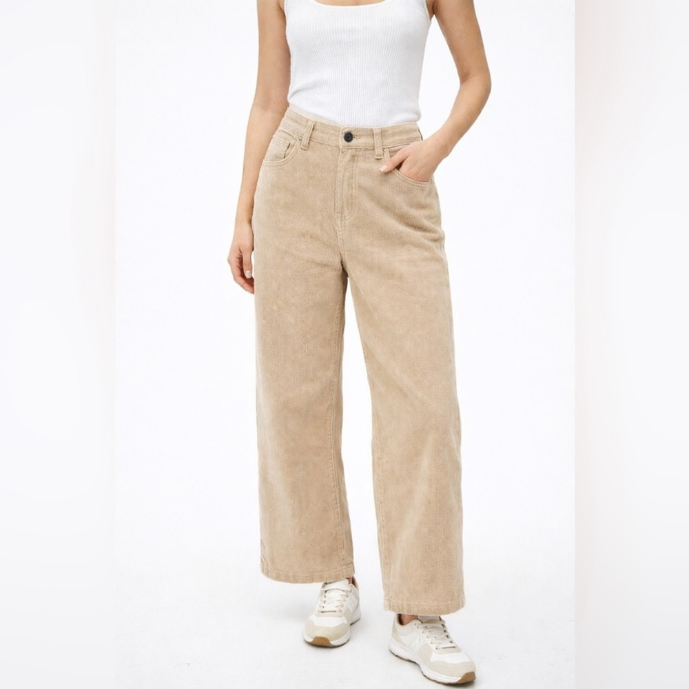 Kuwalla Tee Corduroy Wide Leg Pants Beige Size S NWT Stretch